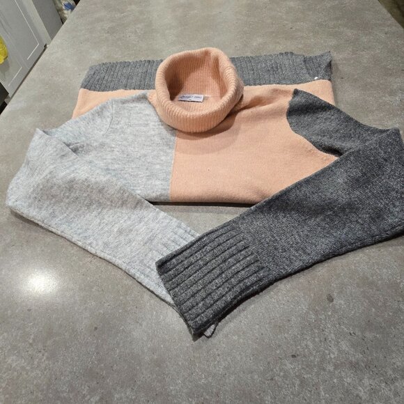 POINT ZERO Women's Color Block Turtleneck Long Sleeves Sweater - Grey/Pink P/S - Picture 10 of 13